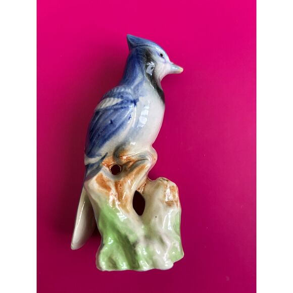 Vintage Porcelain 5" H Blue Jay Bird Figurine Japan Collectible Wildlife - Picture 2 of 4